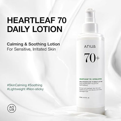 ANUA Heartleaf Daily Lotion Hyaluronic Acid Face Moisturizer for Sensitive Skin, Lightweight (200ml, 6.76 fl.oz.)